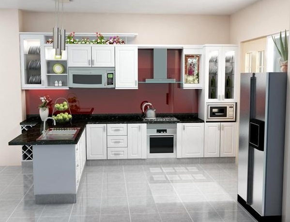 Tủ bếp nhà phố gỗ sơn màu