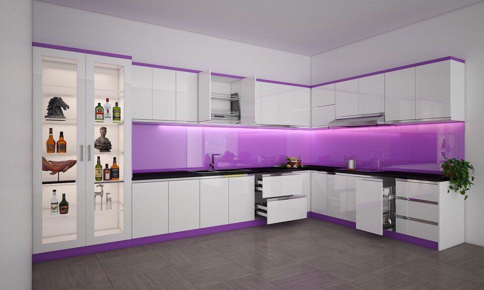 Tủ bếp gỗ hiện đại Acrylic chữ L