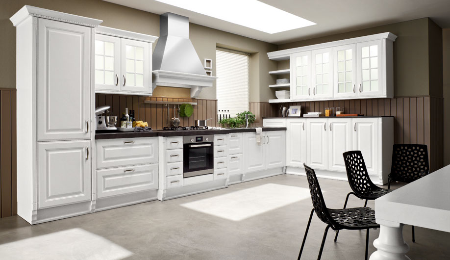 Tủ bếp nhà phố gỗ sơn màu chữ L đẹp