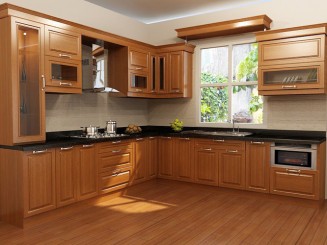 Tủ bếp đẹp gỗ gõ chữ L