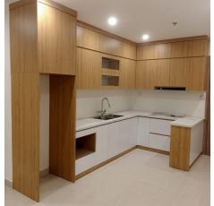 Tủ bếp chung cư gỗ HDF chữ L