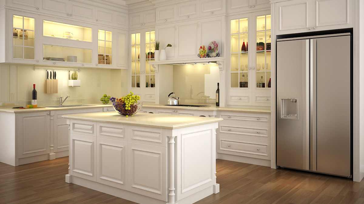 Tủ bếp gỗ sơn màu chữ L đẹp | Tủ bếp Viethome
