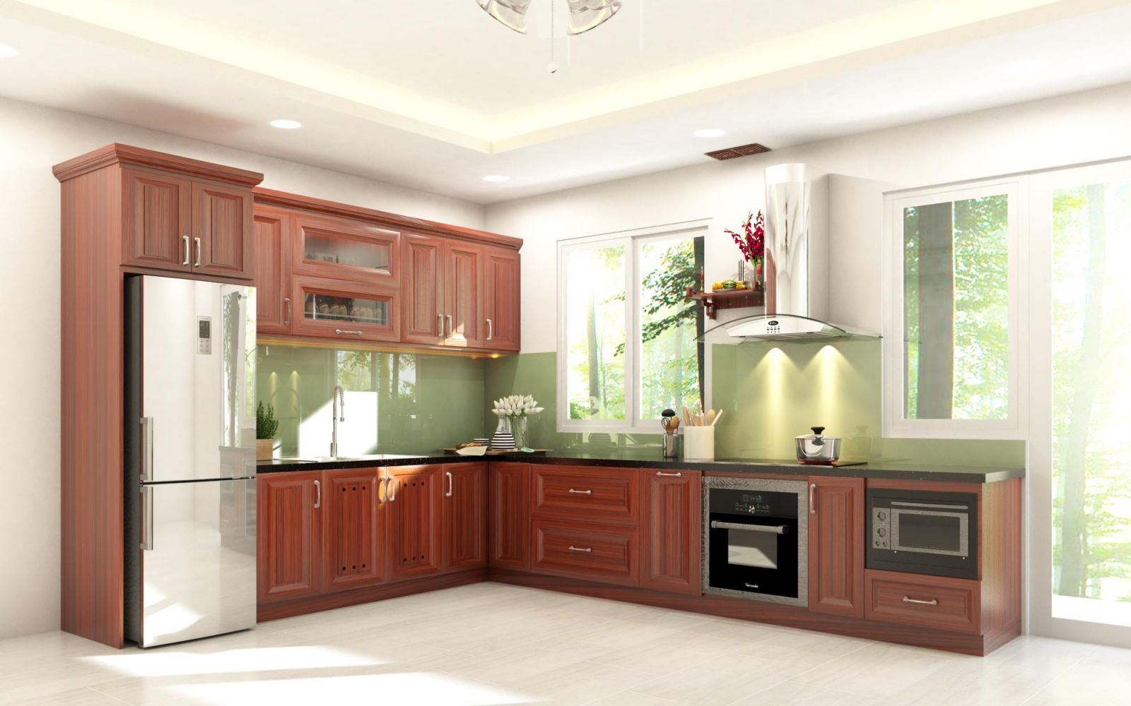 Mẫu tủ bếp đẹp gỗ Xoan đào tham khảo