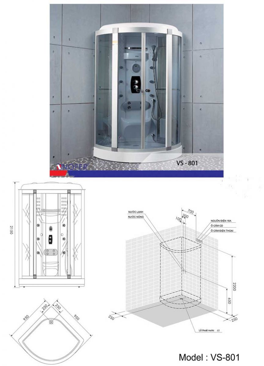 Thông số lắp đặt phòng xông hơi Nofer VS-801
