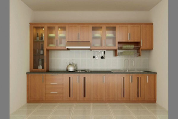 tủ bếp gỗ cổ điển xoan đào chữ I đẹp