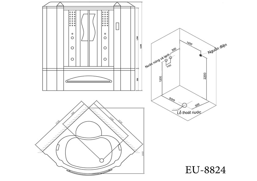 Bản vẽ kĩ thuật phòng xông hơi giá rẻ Euroking EU-8824