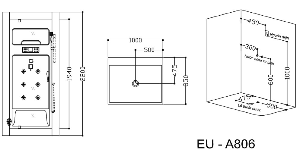 Bản vẽ kỹ thuật phòng xông hơi giá rẻ Euroking EU- A 806