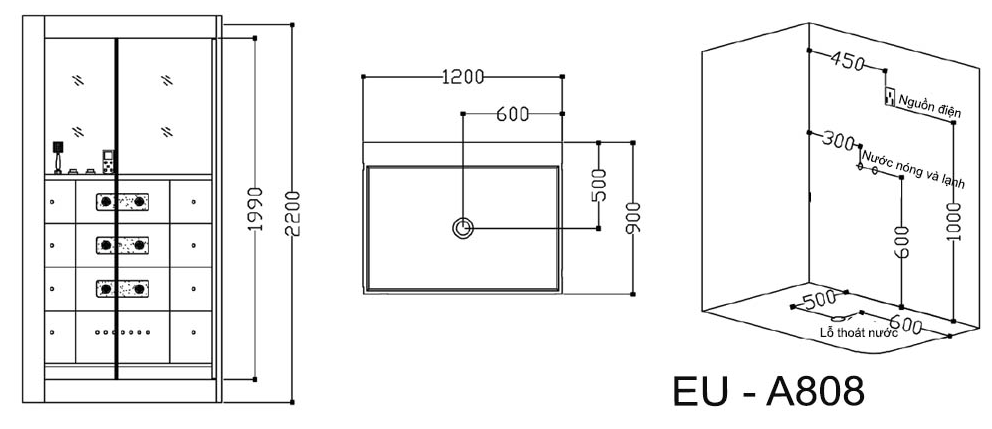 Bản vẽ kỹ thuật phòng xông hơi giá rẻ Euroking EU-A808