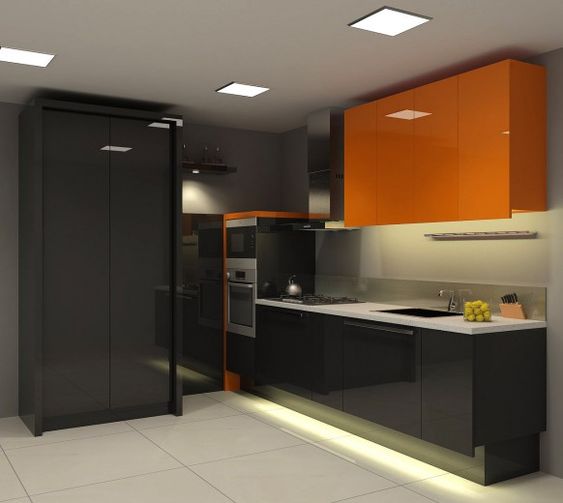 Tủ bếp chung cư gỗ acrylic hình chữ L