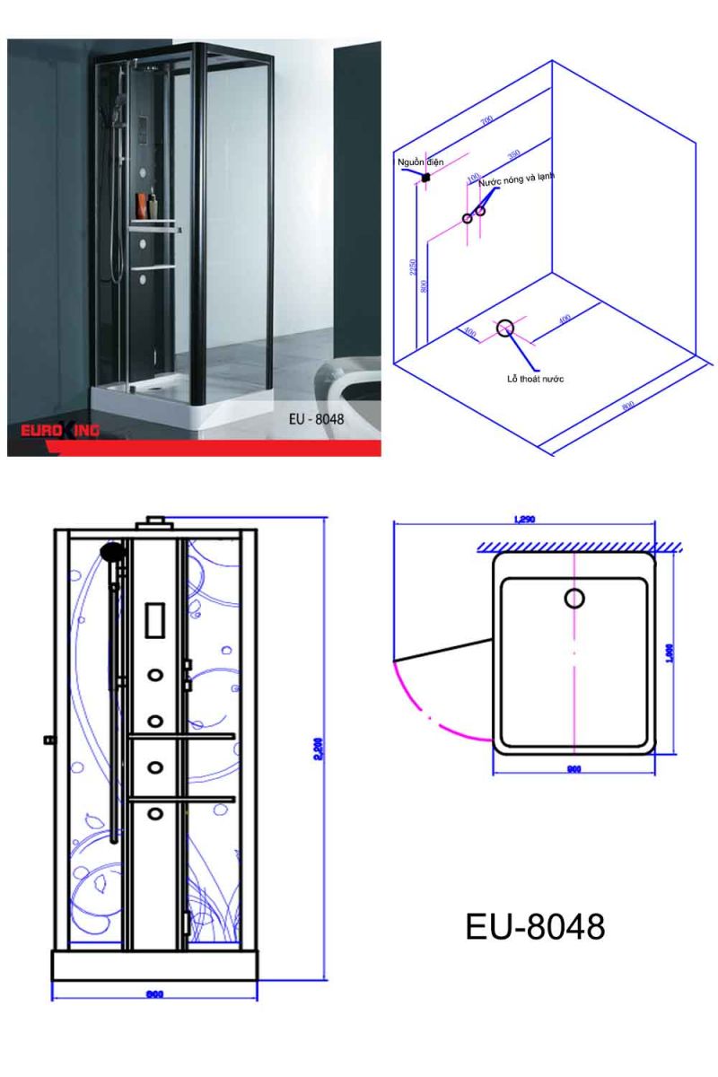 Thông số lỹ thuật phòng xông hơi giá rẻ Euroking EU-8048
