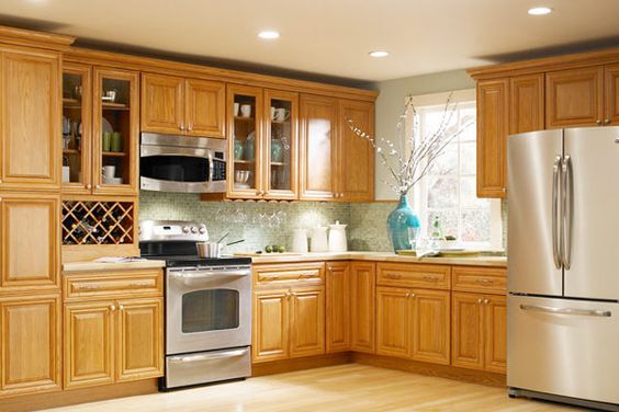 Tủ bếp đẹp gỗ sồi Nga chữ L