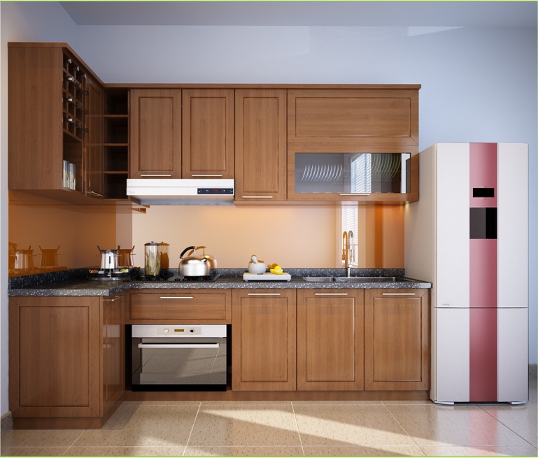 Tủ bếp cao cấp gỗ xoan đào chữ L