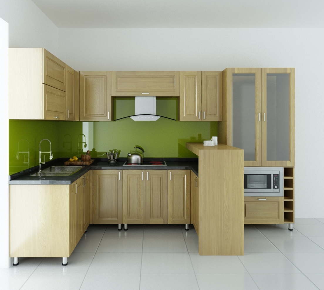 Tủ bếp giá rẻ gỗ sồi Nga chữ G