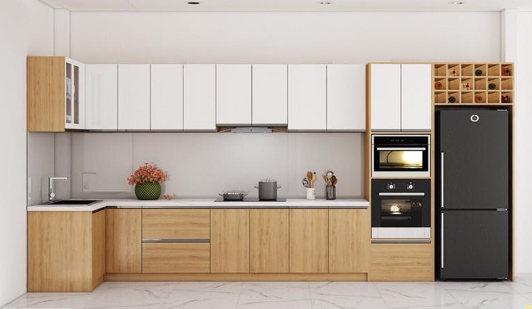 Mẫu tủ bếp gỗ Laminate cho chung cư tham khảo