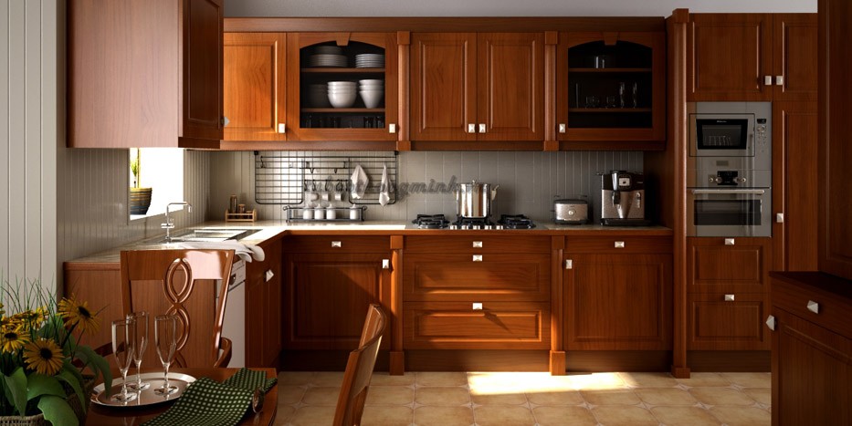 Tủ bếp cao cấp gỗ hương chữ I đẹp, các mẫu tủ bếp đẹp | Bếp VIETHOME