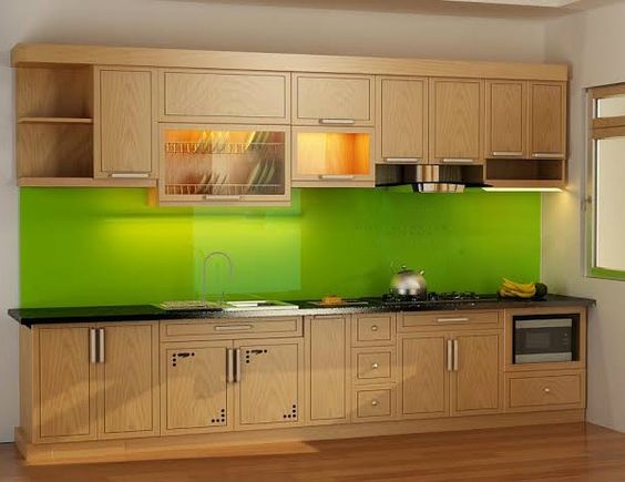 Mẫu tủ bếp gố Sồi Mỹ chữ I cho không gian nhỏ tham khảo