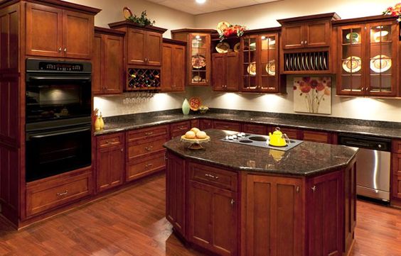 Tủ bếp biệt thự gỗ xoan đào bàn đảo