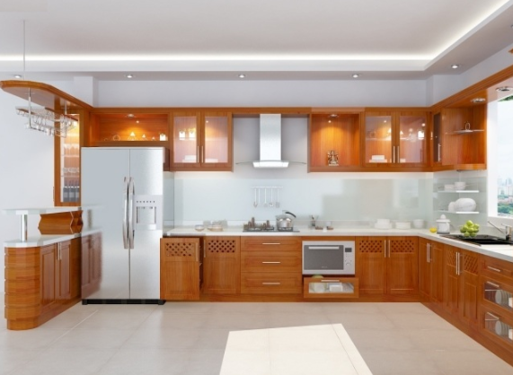 Tủ bếp gỗ xoan đào quầy bar