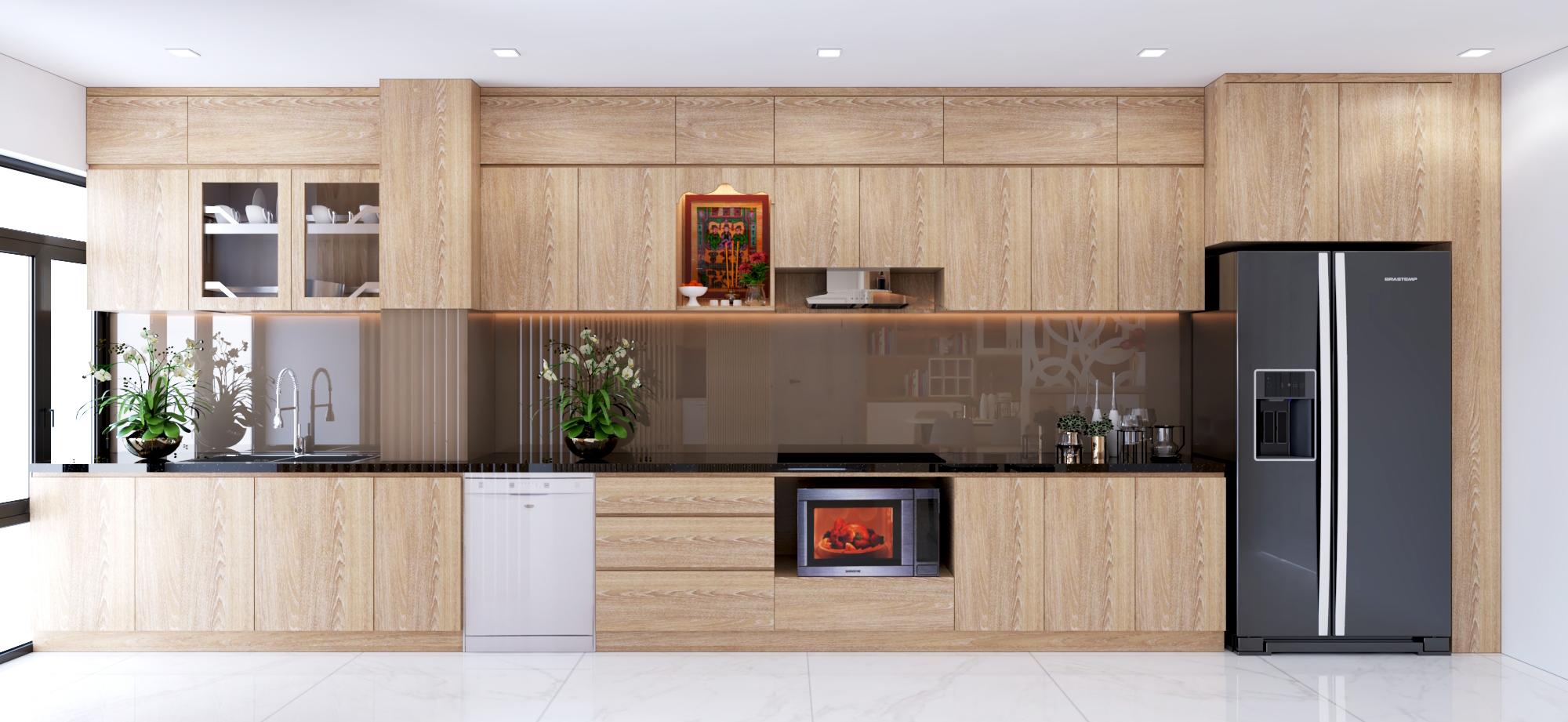Tủ bếp gỗ Melamine cho chung cư