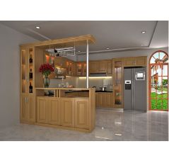 Tủ bếp cổ điển gỗ xoan đào quầy bar